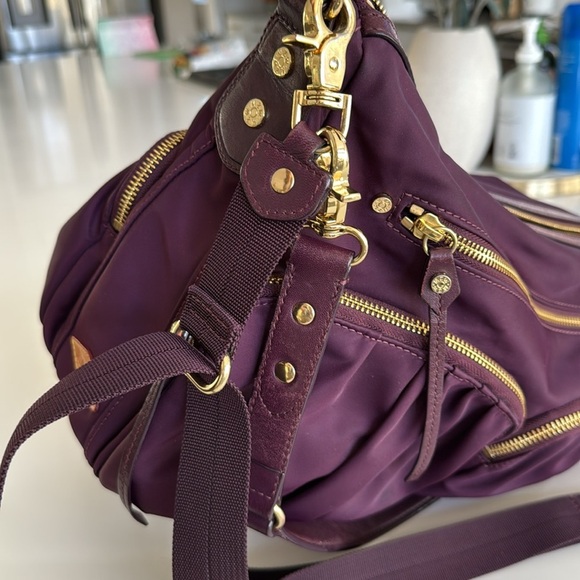 MZ Wallace Nylon Crossbody Satchel Bag 2 Strap Purple Burgundy Color Tote - Picture 2 of 15